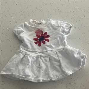 White Baby Dress with Pink Flower Applique